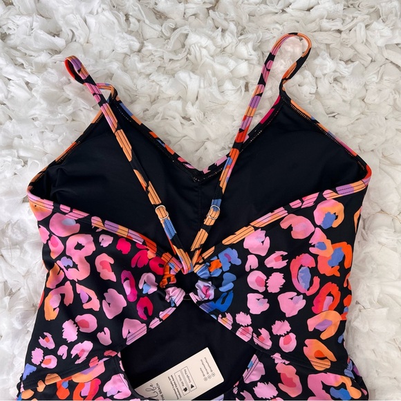 NWT Multicolored Leopard Print O-Ring One Piece Swimsuit SIZE LARGE - Picture 10 of 17
